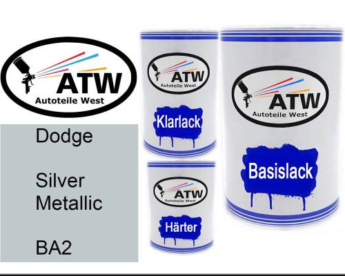 Dodge, Silver Metallic, BA2: 500ml Lackdose + 500ml Klarlack + 250ml Härter - Set, von ATW Autoteile West.